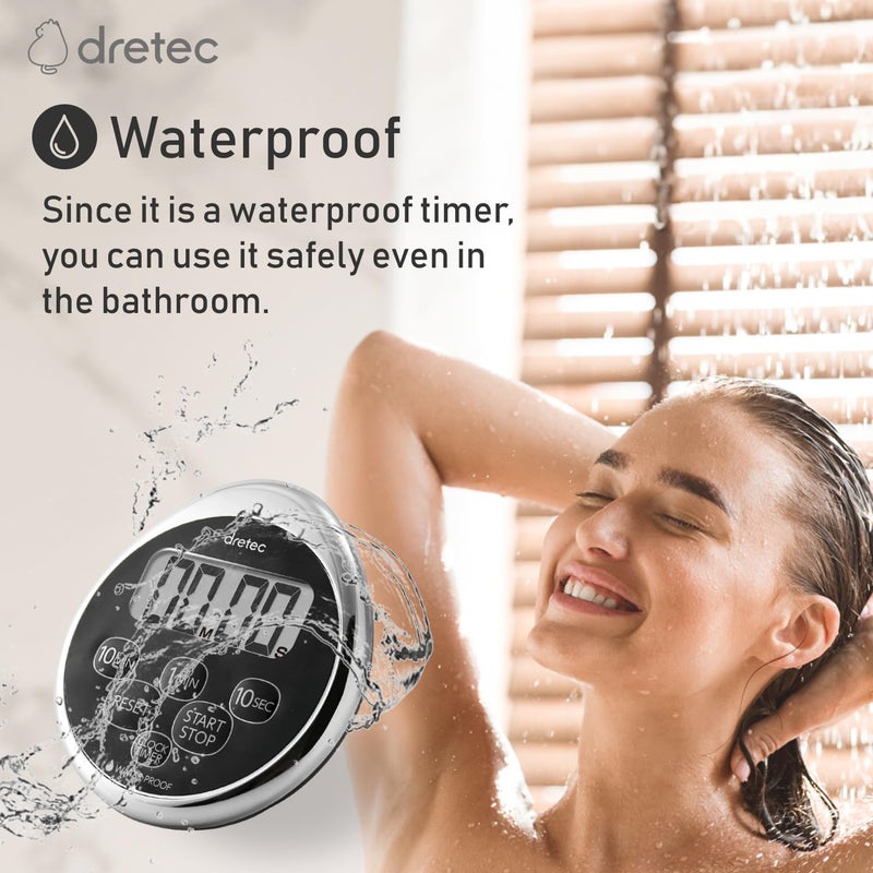dretec Digital Timer Water Proof Shower Timer Shower Clock Bathroom Magnetic Backing Silver Black Officially Tested in Japan (1starter Lithium Battery Included) - Image 2